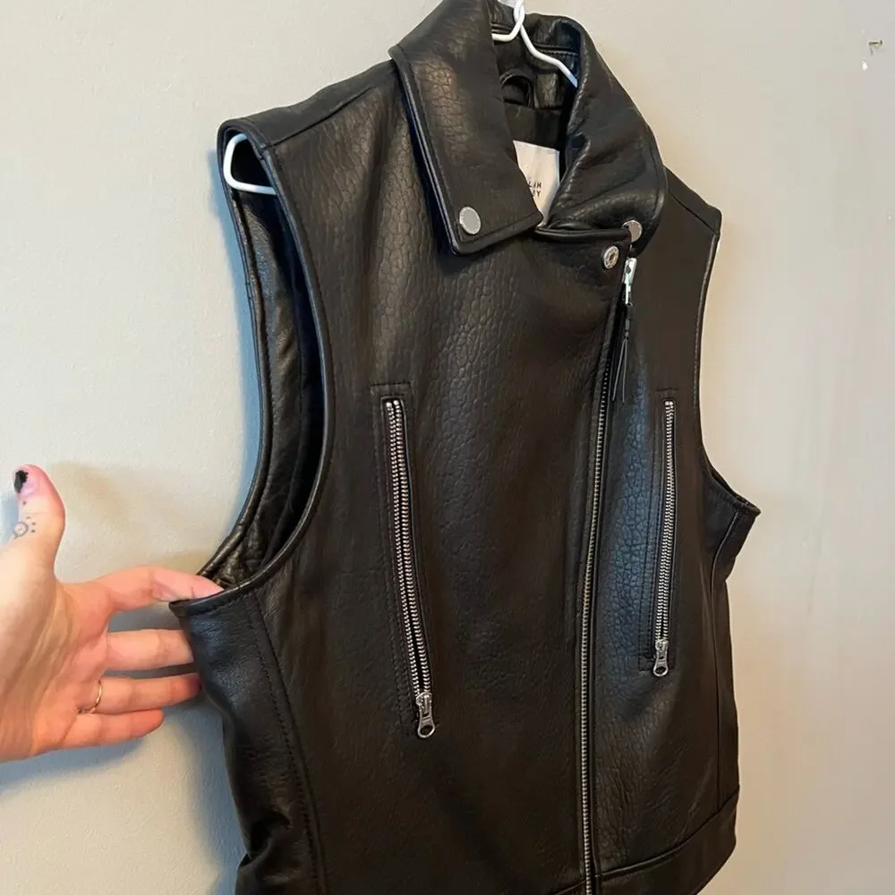 Derek lam black leather motorcycle biker jacket zip up vest NWT - Picture 3 of 7